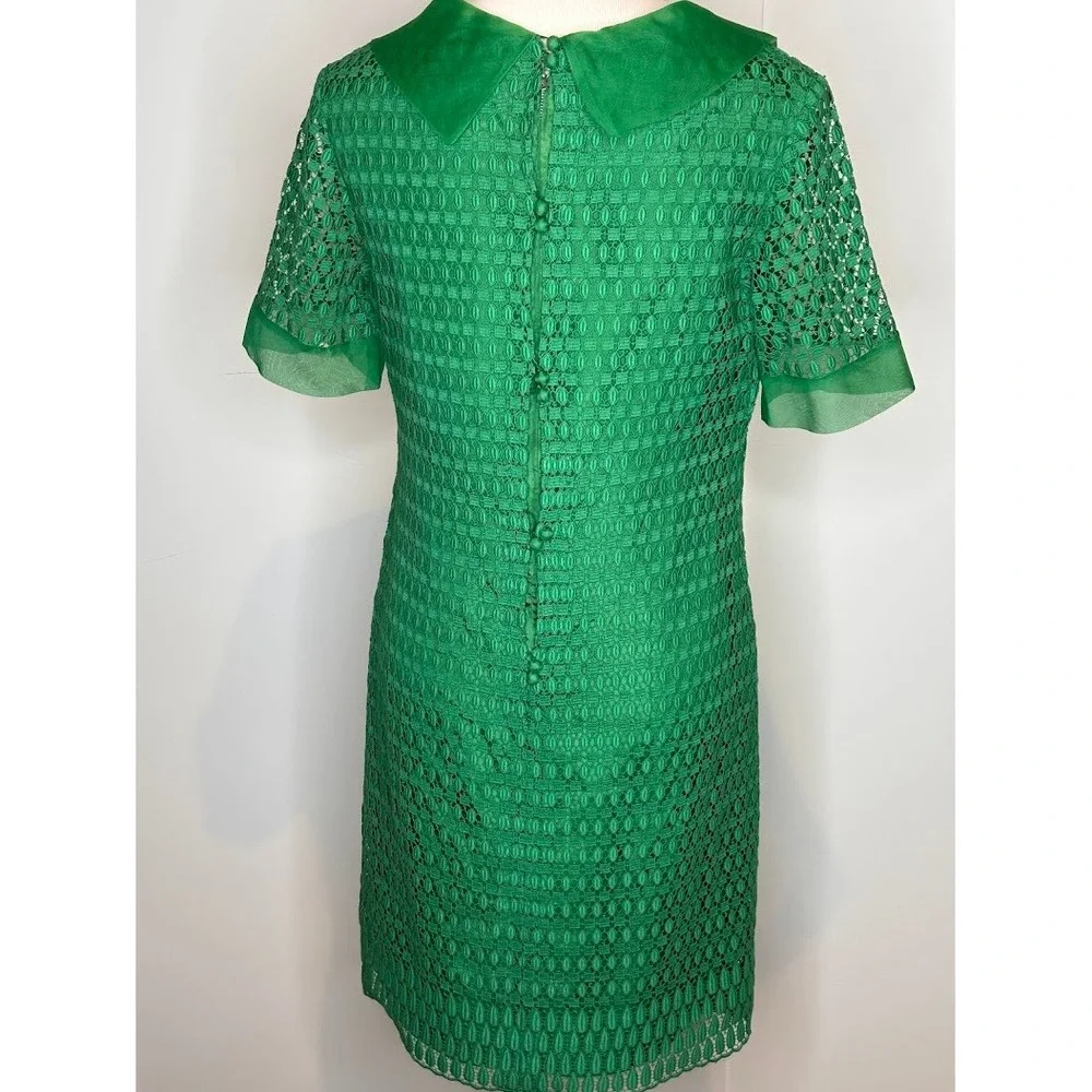 VTG R T Paras Manila Womens Emerald Green Lace Overlay Cowl Neck Shift Dress Med